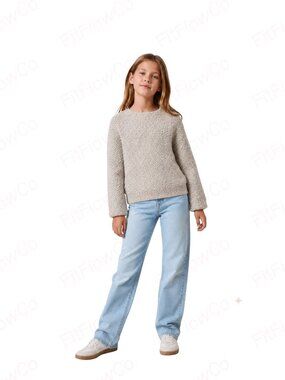 ZARA Girls Popcorn Knit Sweater Beige | Size 9–10 (140 cm) | Cozy Winter
